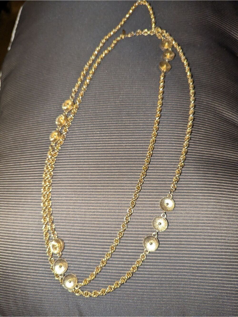 Vintage Monet Signed Gold Tone Flapper Long Rope Chain Necklace